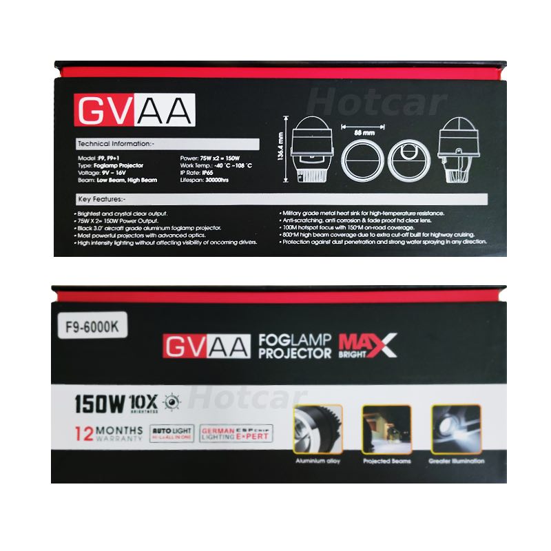 GVAA Max Bright Fog Lamp Projectors (3 Inch) - 150 Watts
