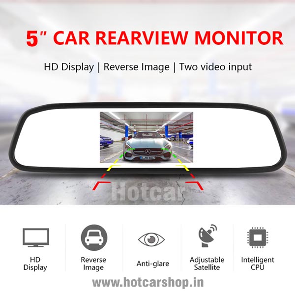 Yobat 5 Inch Mirror Integrated Reverse Parking Display with Camera - With One Year Warranty