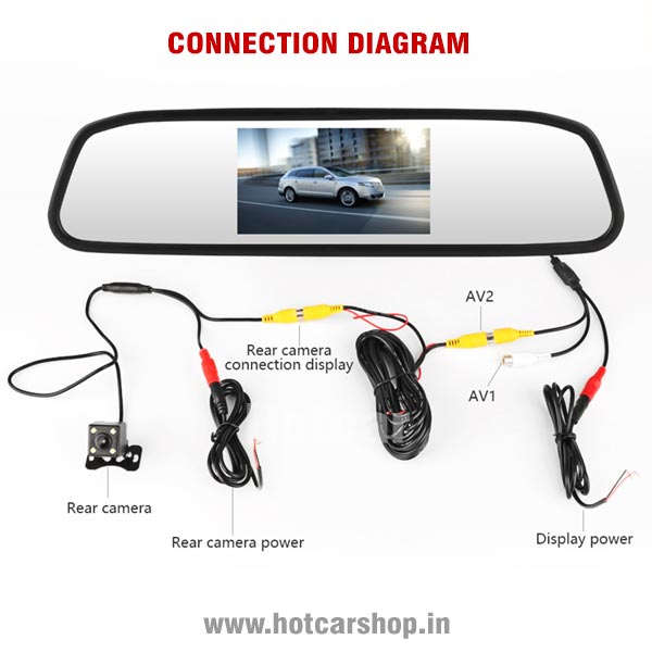 Yobat 5 Inch Mirror Integrated Reverse Parking Display with Camera - With One Year Warranty