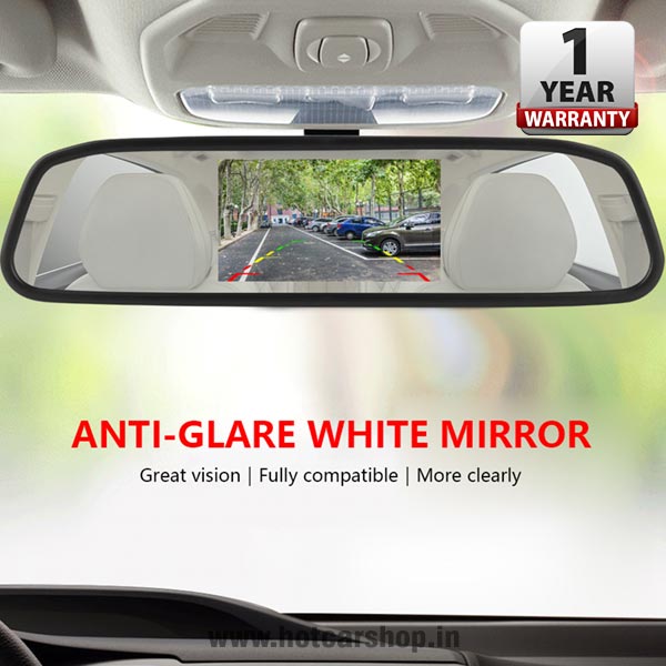 Yobat 5 Inch Mirror Integrated Reverse Parking Display with Camera - With One Year Warranty