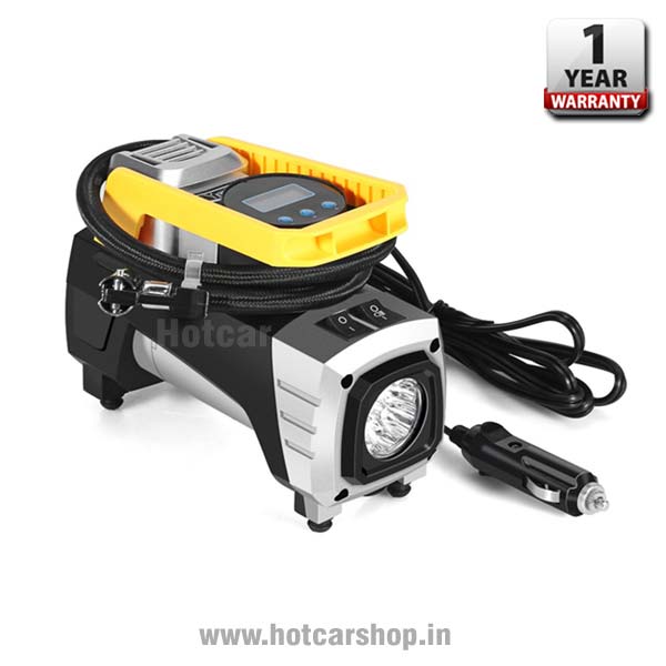 Hotcar Heavy Duty Tyre Inflator with Flashlight - With One Year Warranty