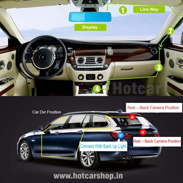 Yobat Mirror Mounted DVR Dash Cam (Dual Front & Rear Recording Function) with One Year Warranty