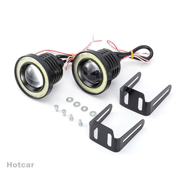 Universal Projector Fog Lights with Halo Ring (Half Metal) - 3.5 inch - With Replacement Warranty