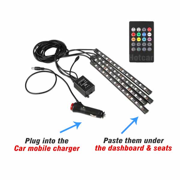 Car Atmosphere Lights (12 LED Type x 4 Strips)